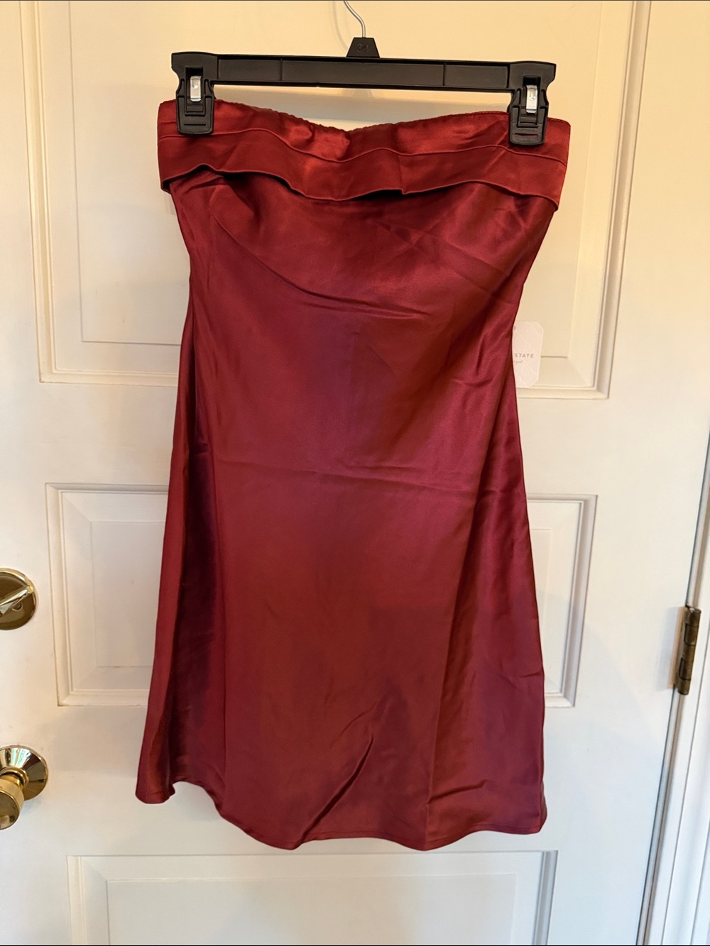Altar'd State Burgundy Strapless Satin Midi Skirt